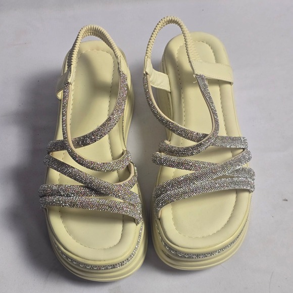 Unbranded Shoes - Rhinestone Embellished Platform Slingback Sandals Cream Off White Size 40